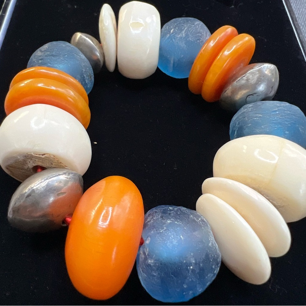 Eye Catching Blue Glass Beaded Handmade  Bracelet Multicolor Boho Chic/Beachwear